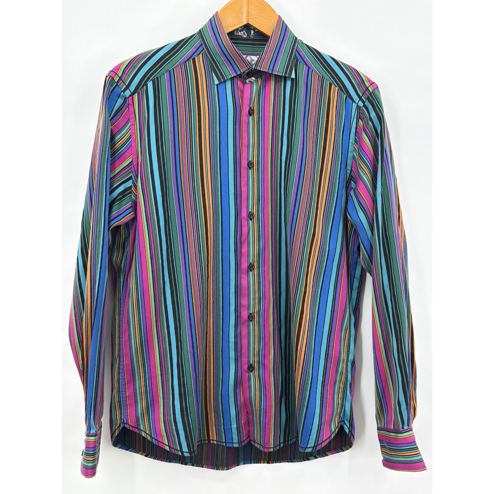 Brandolini Mens Multicolor Vertical Stripe Button‎ Down Shirt Size M Artistic